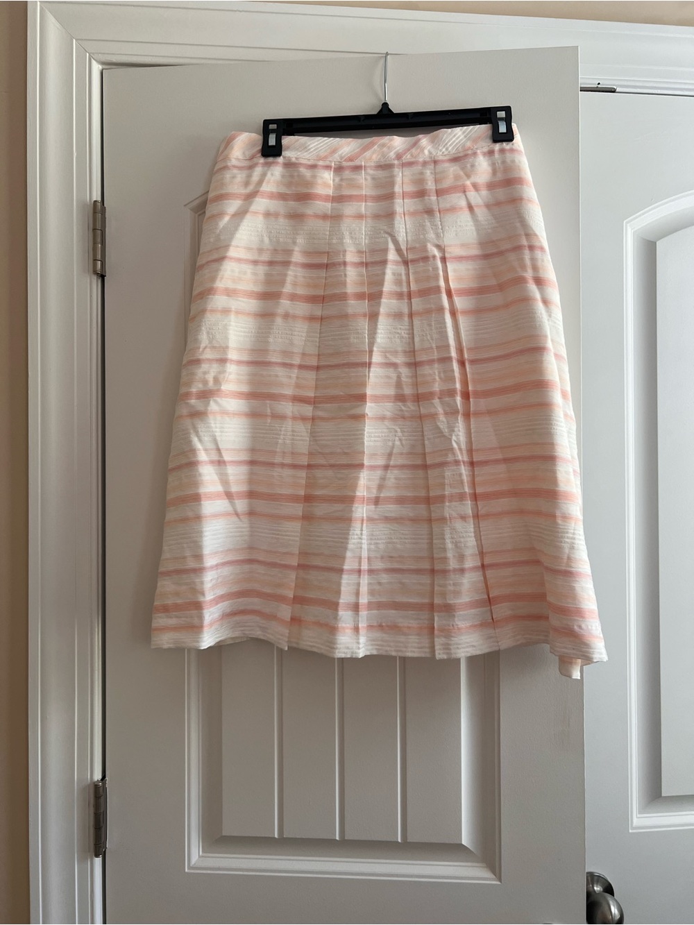 Brooks Brothers Pleated Linen A-Line Skirt Pink Coral Striped Size 16